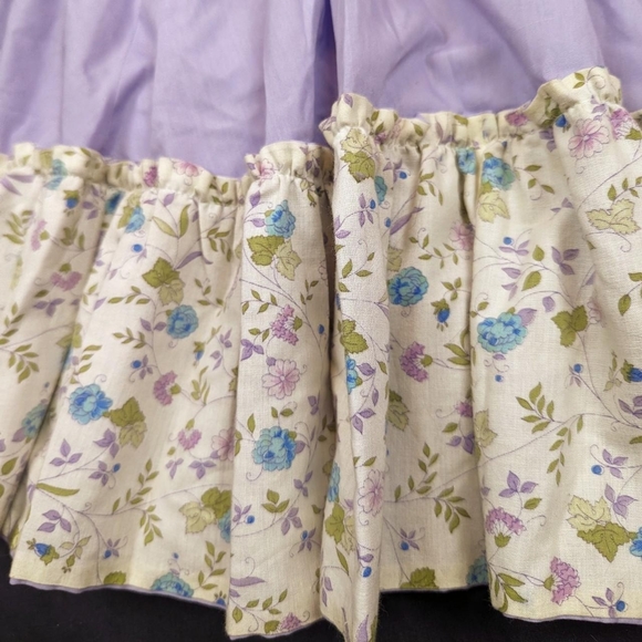 Vintage Handmade Purple Floral Ruffle Neck Short Sleeve Dress - Picture 2 of 7